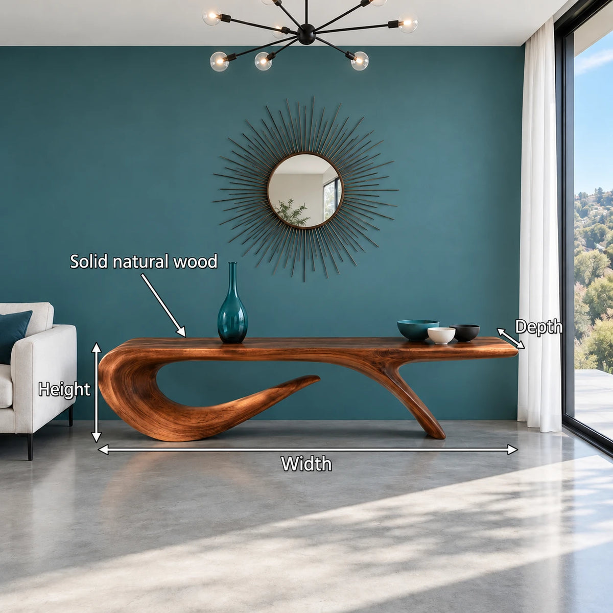 Wood Entryway Bench with Wavy Slab Top on Single Loop-and-Hook Ribbon Base - Arboriswood - 7