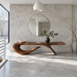Wood Entryway Bench with Wavy Slab Top on Single Loop-and-Hook Ribbon Base - Arboriswood - 8