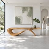Wood Entryway Bench with Wavy Slab Top on Single Loop-and-Hook Ribbon Base - Arboriswood - 9