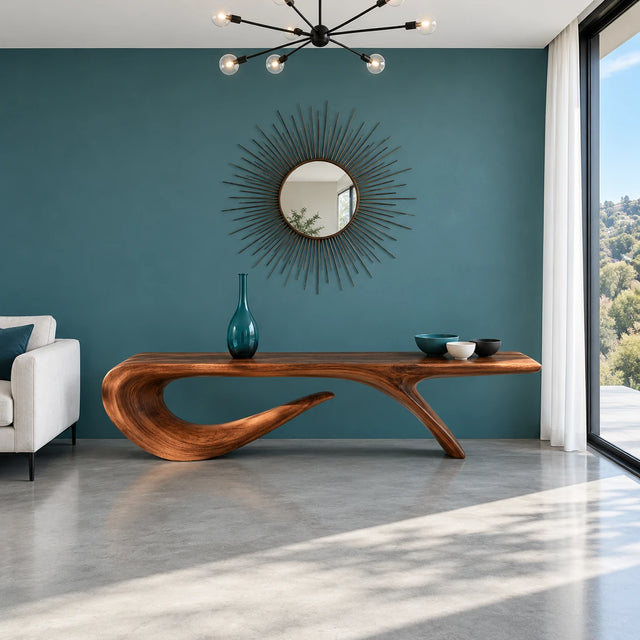 Wood Entryway Bench with Wavy Slab Top on Single Loop-and-Hook Ribbon Base - Arboriswood