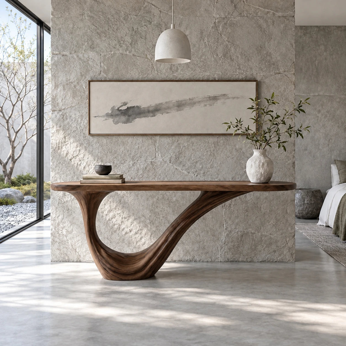 Wood Entryway Table with Open-Loop Curled-Foot Pedestal and Oval Slab Top - Arboriswood - 10