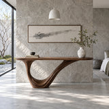 Wood Entryway Table with Open-Loop Curled-Foot Pedestal and Oval Slab Top - Arboriswood - 10
