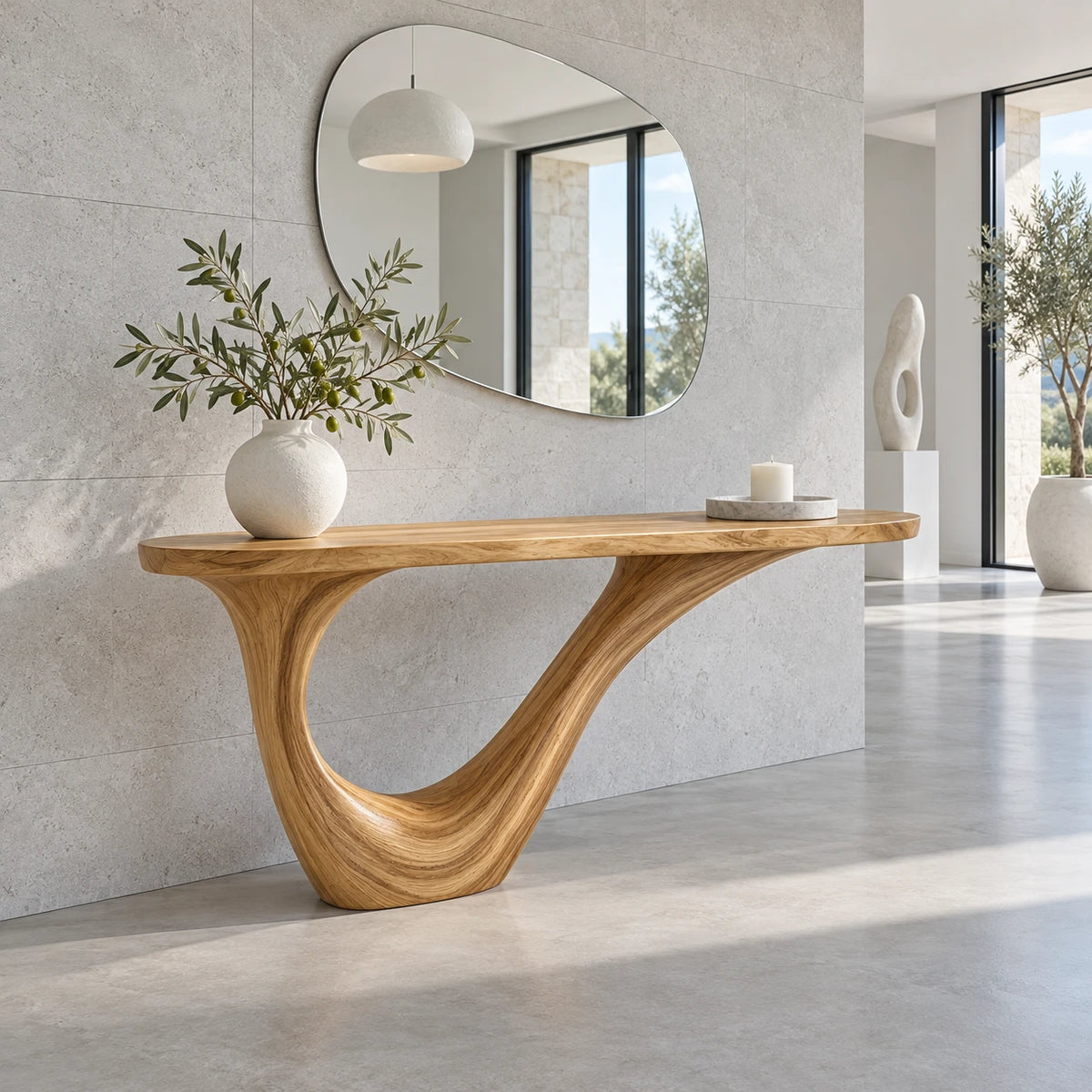 Wood Entryway Table with Open-Loop Curled-Foot Pedestal and Oval Slab Top - Arboriswood - 11