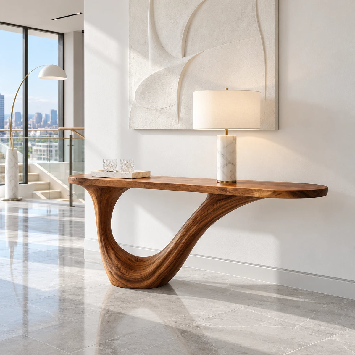 Wood Entryway Table with Open-Loop Curled-Foot Pedestal and Oval Slab Top - Arboriswood - 12