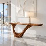Wood Entryway Table with Open-Loop Curled-Foot Pedestal and Oval Slab Top - Arboriswood - 12