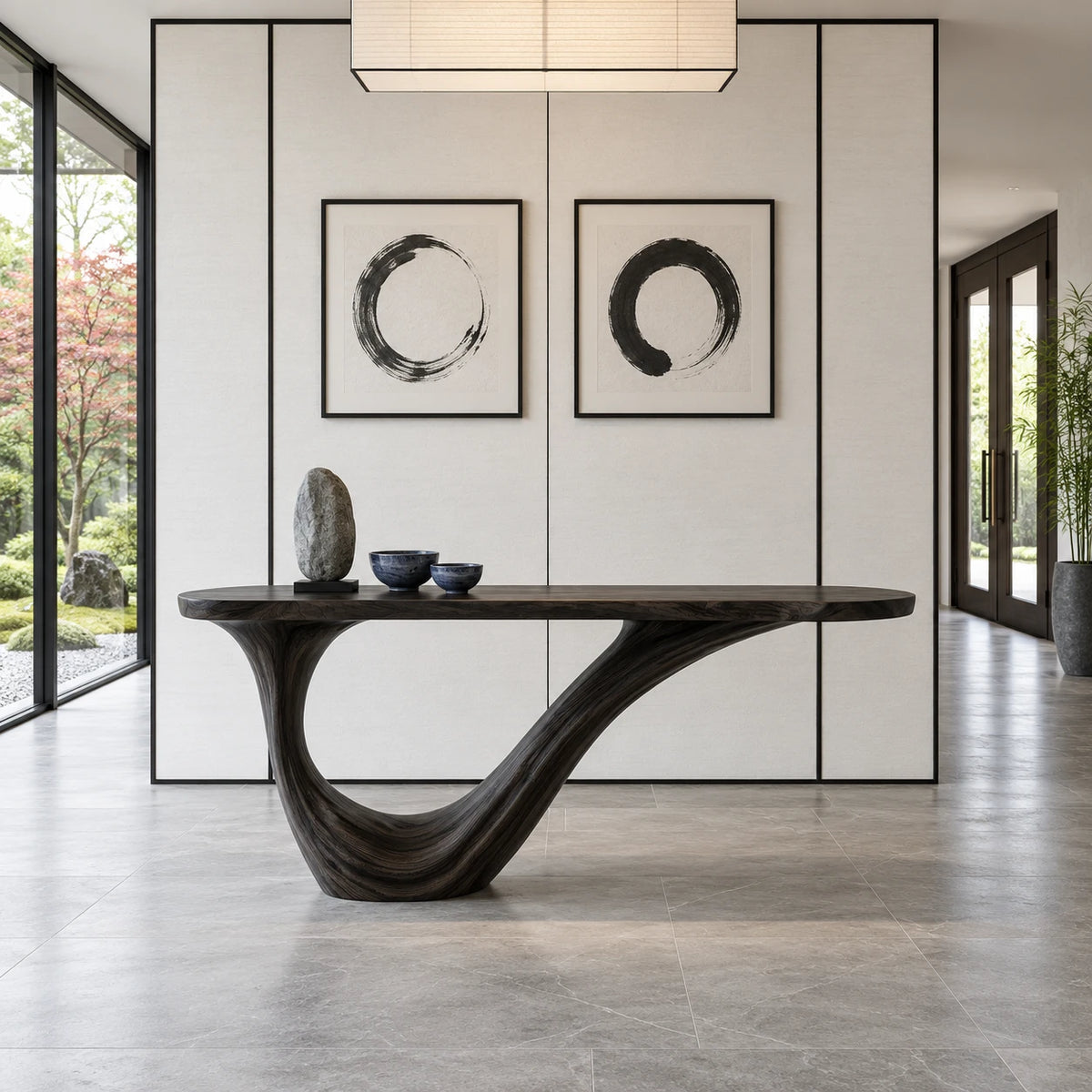 Wood Entryway Table with Open-Loop Curled-Foot Pedestal and Oval Slab Top - Arboriswood - 13