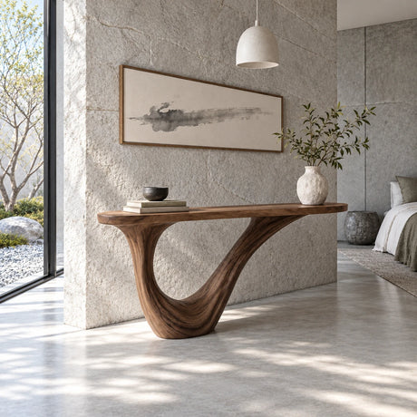 Wood Entryway Table with Open-Loop Curled-Foot Pedestal and Oval Slab Top - Arboriswood - 2