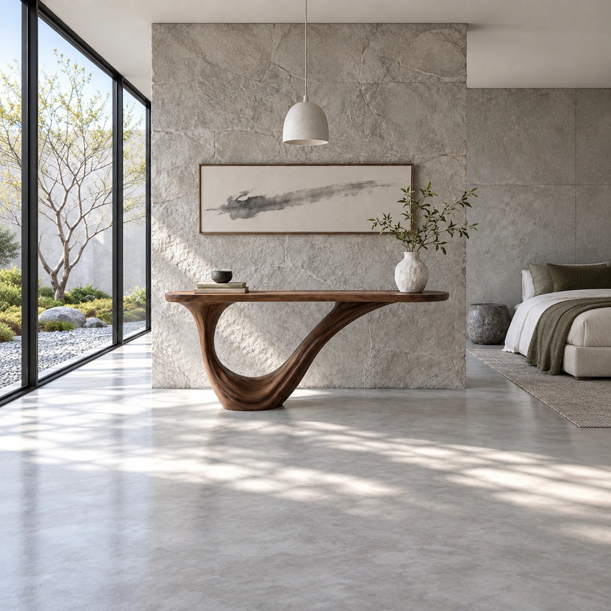 Wood Entryway Table with Open-Loop Curled-Foot Pedestal and Oval Slab Top - Arboriswood - 3