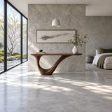 Wood Entryway Table with Open-Loop Curled-Foot Pedestal and Oval Slab Top - Arboriswood - 3