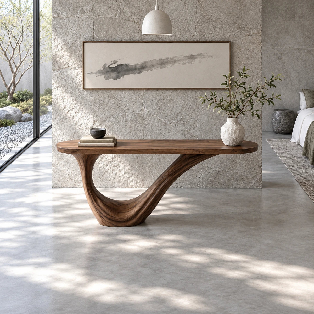 Wood Entryway Table with Open-Loop Curled-Foot Pedestal and Oval Slab Top - Arboriswood - 5
