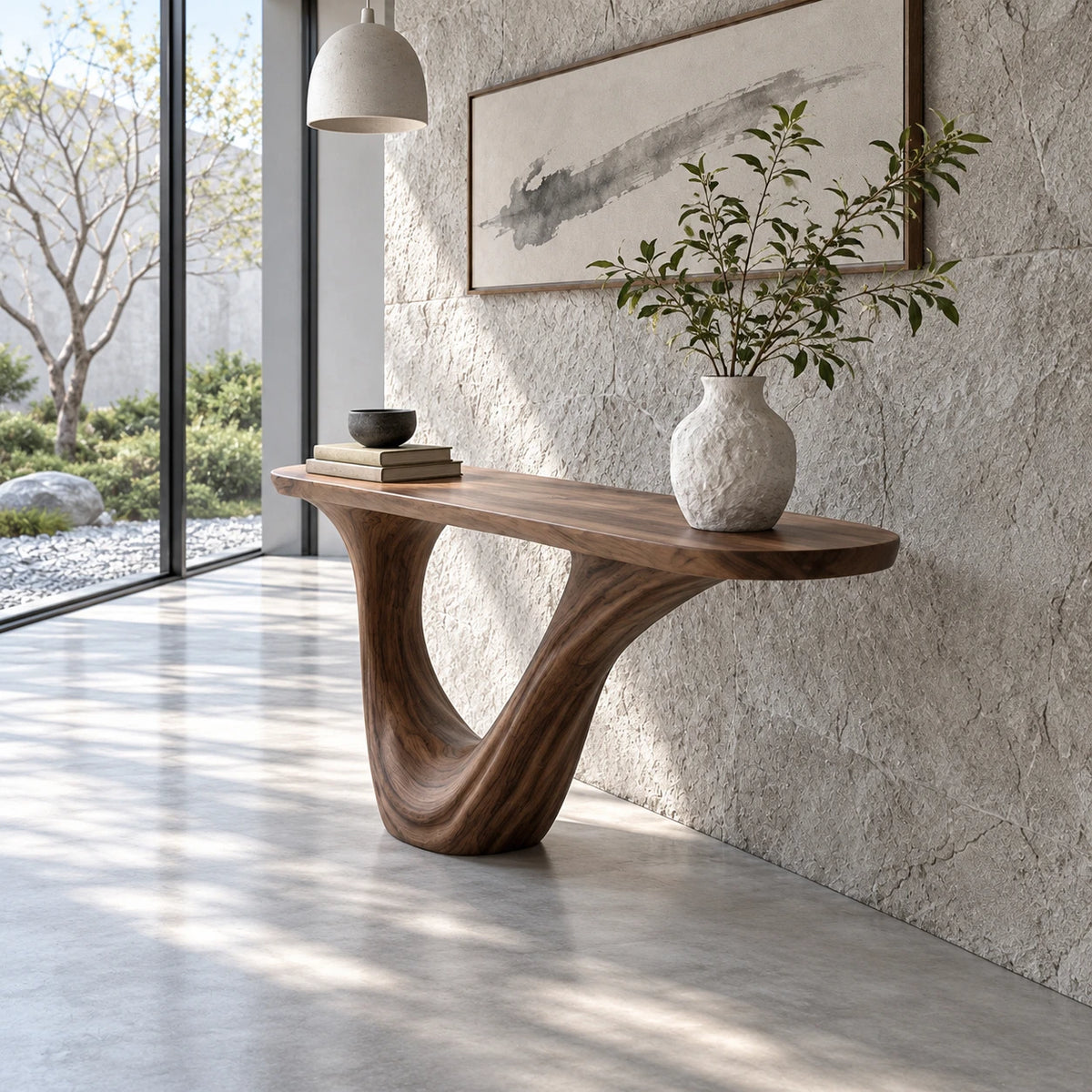 Wood Entryway Table with Open-Loop Curled-Foot Pedestal and Oval Slab Top - Arboriswood - 6