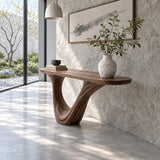 Wood Entryway Table with Open-Loop Curled-Foot Pedestal and Oval Slab Top - Arboriswood - 6