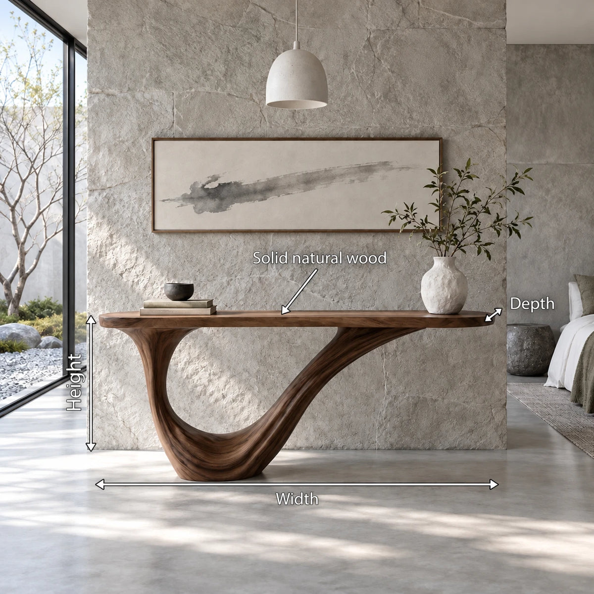Wood Entryway Table with Open-Loop Curled-Foot Pedestal and Oval Slab Top - Arboriswood - 7