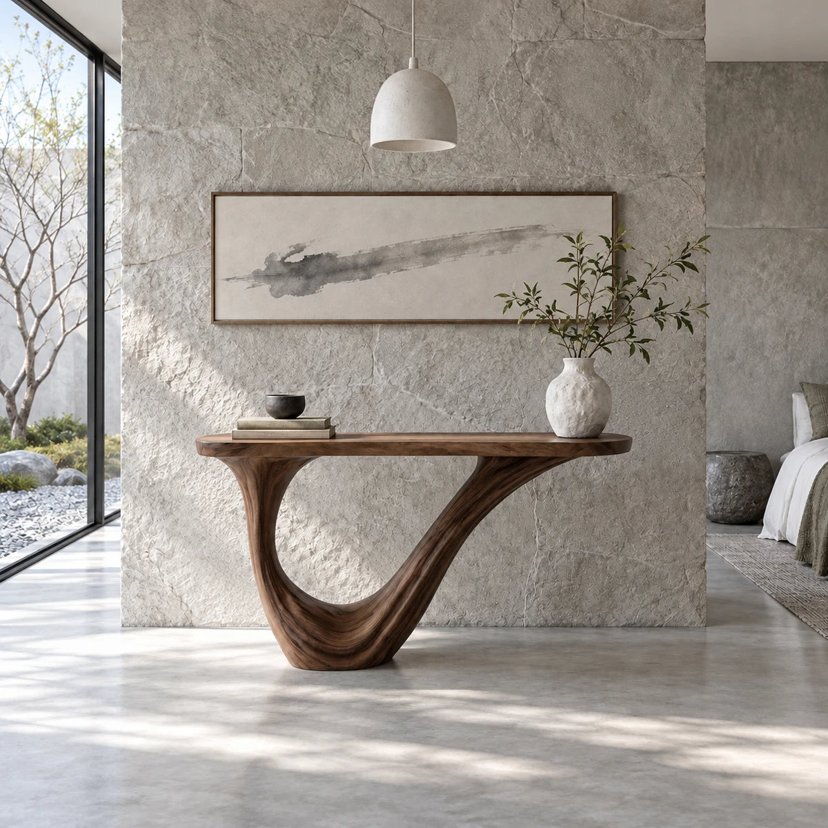 Wood Entryway Table with Open-Loop Curled-Foot Pedestal and Oval Slab Top - Arboriswood - 8