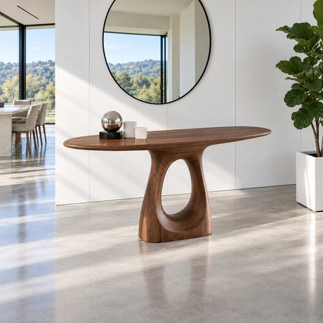 Wood Entryway Table with Oval Cut-Out Pedestal and Rounded Oval Slab Top - Arboriswood - 2